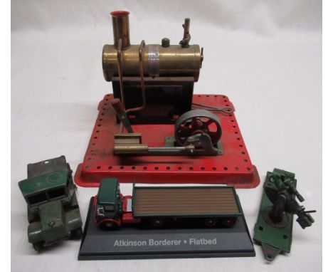 Mamod single cylinder stationary engine with spirit burner, Dinky toys Scammell tractor unit, Atkinson Borderer flatbed on pr