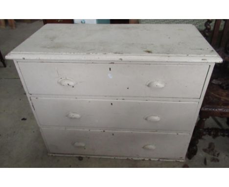 White chest of three drawers containing various  tools and parts etc 
