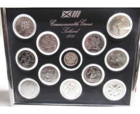 Commonwealth Games Scotland 1986 silver proof coin collection, containing twelve coins of various denominations from particip