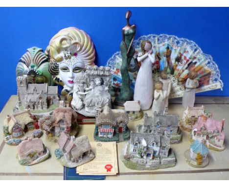Collection of Lilliput Lane houses, hand painted ceramic masks, other decorative figurines etc 