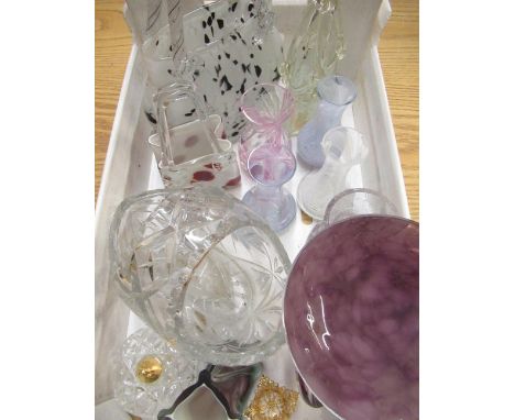 Two Caithness art glass specimen/bud vases H12cm, two other similar vases, Murano style art glass pedestal bonbon dish and ot