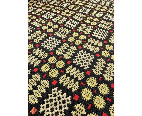WELSH WOOLEN TAPESTRY BLANKET, black, white, red, yellow, with border pattern variation, 168 x 222cmThere are no holes, rips 