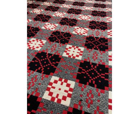 WELSH WOOLEN TAPESTRY BLANKET, white, red and black, 200 x 216cmComments: a few minor stains.