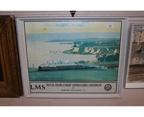 After Norman Wilkinson, coloured print of a railway poster, "Royal Highlander approaches Aberdeen",