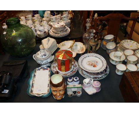 A collection of various decorative china to include a Sylvac character jug, Victorian salt tureen and cheese dish, hors d'oeu