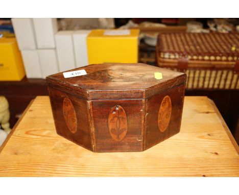 A 19th century mahogany and inlaid tea caddy interior removed