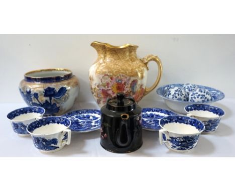 COLLECTION OF DECORATIVE CERAMICS
including an Edwardian Royal Doulton ewer, 25.5cm high, a period Staffordshire planter, thr