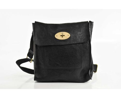 MULBERRY; a black leather Antony handbag, with crossbody canvas strap,  gold tone hardware, with front pocket, maker’s label 