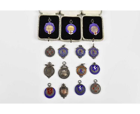 A collection of fifteen hallmarked silver sporting medals, including football and athletics, combined approx 5.61ozt/174.5g (