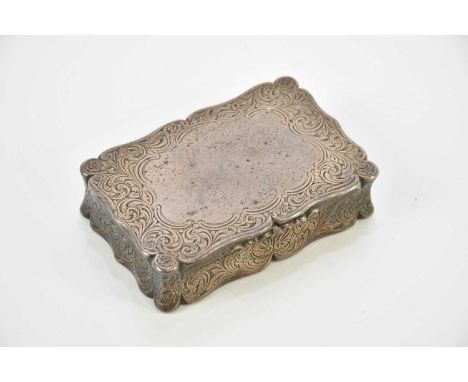 EDWARD SMITH; a Victorian hallmarked silver snuff box of rectangular form and gilded interior and chased decoration surroundi