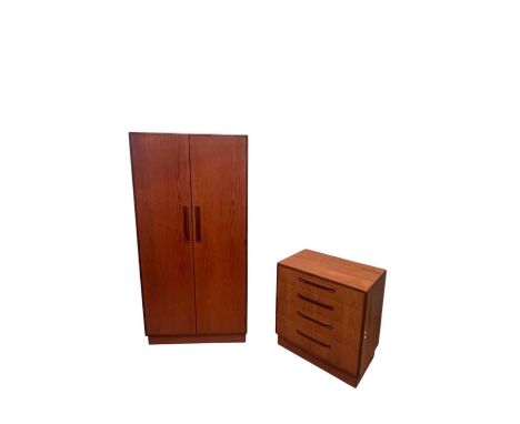 G PLAN; a two piece Fresco bedroom suite comprising two door wardrobe, height 174cm, width 86cm, with a four drawer chest, he