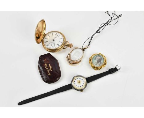 KEYSTONE WATCH CO; an American silver plated full hunter crown wind pocket watch, the outer case with chased floral decoratio