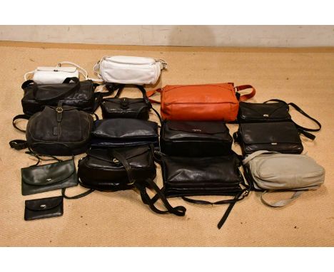 ENNY; fifteen leather vintage handbags including a small green crossbody purse, an orange handbag, three white leather crossb