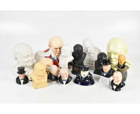 A collection of various Winston Churchill busts including ceramic and plaster, including Wedgwood, Lawton, Sylvac, etc (qty).