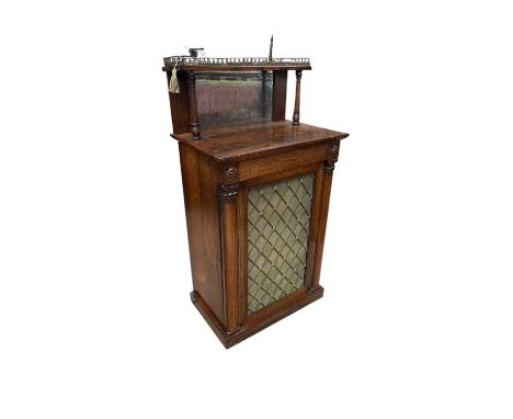 A 19th century rosewood mirror back chiffonier, with brass gallery above the plate glass panel and mesh door, height 116cm, w