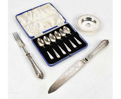 GARRARD &amp; CO LTD; an Elizabeth II hallmarked silver alms dish, London 1978, a cased set of six hallmarked silver teaspoon