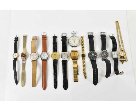 MEDA; a chrome cased wristwatch, the silvered dial set with Arabic numerals and subsidiary seconds dial, a lady's Raymond Wei