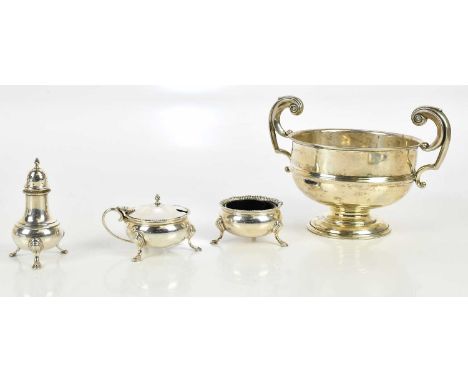 JOSEPH GLOSTER & SONS; a George V hallmarked silver twin handled pedestal rose bowl, Birmingham 1910 (probably), and a hallma