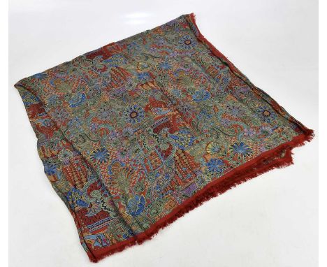LORO PIANO, ITALY; a green, blue and burgundy red fine cashmere scarf with fringed edges, 130 x 149cm.Condition Report: The s