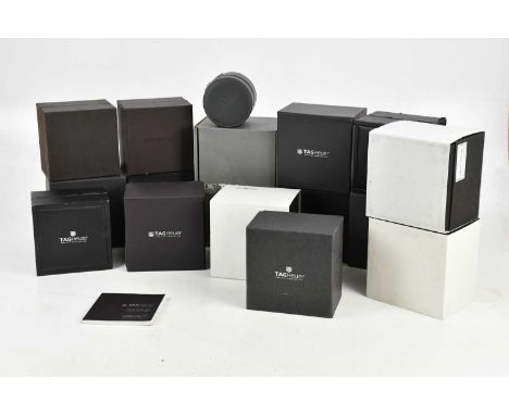 TAG HEUER; fourteen empty wristwatch boxes and outer boxes, some with paperwork (14).
