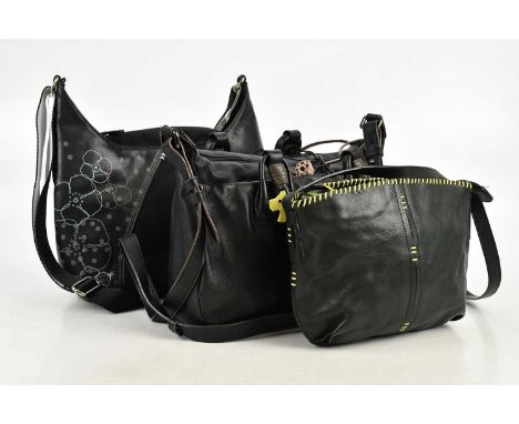 RADLEY; three black handbags comprising two soft black pebbled leather, both crossbody, one with matching coin purse with yel