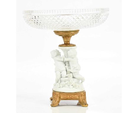 An early 20th century French cut glass and bisque centrepiece, height 27cm.Condition Report: Minor chips to the underside on 