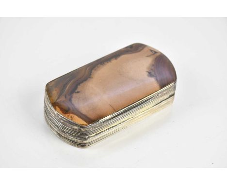 JOHN BETTRIDGE; a George IV hallmarked silver snuff box of oval form, set with a hardstone panel to the cover, length 8cm, Bi