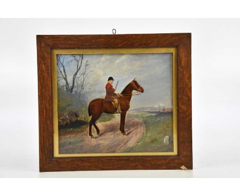ATTRIBUTED TO JACK LEEDHAM; oil on panel, hunting scene, figure on horseback, unsigned, 20 x 23cm, framed and glazed.