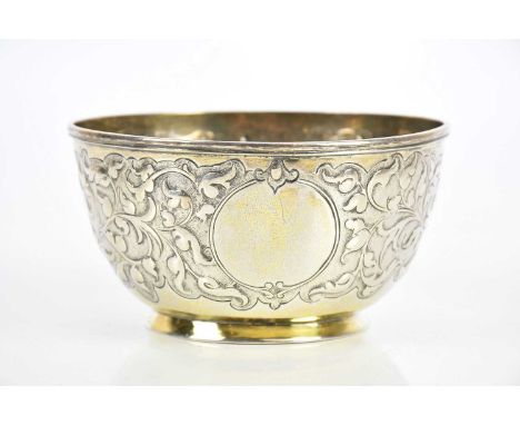 THOMAS SMILY; a Victorian hallmarked silver gilt sugar bowl, with cast scrolling decoration and two vacant cartouches, London
