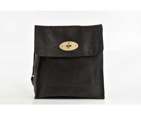 MULBERRY; a dark brown leather Antony handbag, with crossbody canvas strap,  gold tone hardware, with front pocket, maker’s l