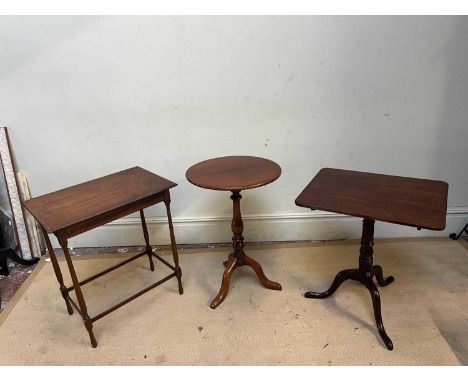 A Victorian tripod table with square top, height 66cm, and an Edwardian example (3).