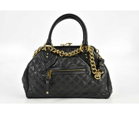MARC BY MARC JACOBS; a textured black quilted leather Stam handbag, with heavy gold tone hardware, with detachable shoulder c