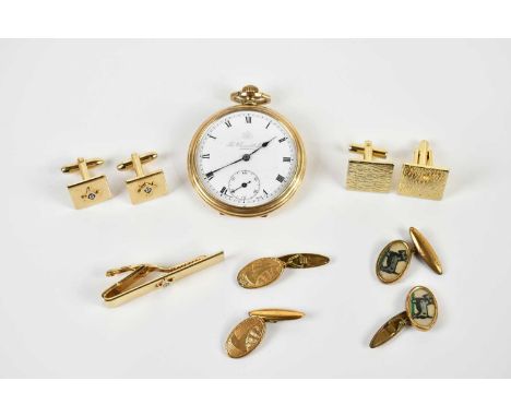 THOMAS RUSSELL; a crown wind gold plated pocket watch, the enamel dial set with Roman numerals, and subsidiary seconds dial, 