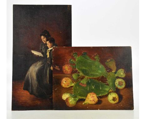 UNATTRIBUTED; oil on panel, mother with child, unsigned, bears label verso dated 1821, 55 x 31cm, and a further oil on panel,