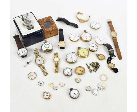 A collection of various watches and watch parts, including a gentleman's quartz movement Omega Seamaster, pocket watch face m