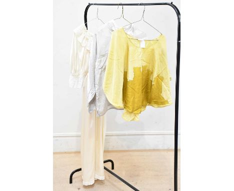 JULIA AT CHARLES GRAHAM HARRODS; a full length cream silk and lace nightdress, with short puff sleeves, size 12-14, a Max Mar