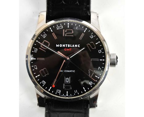 MONTBLANC; a gentleman's stainless steel Timewalker GMT automatic wristwatch, with Arabic numerals and baton markers to the c