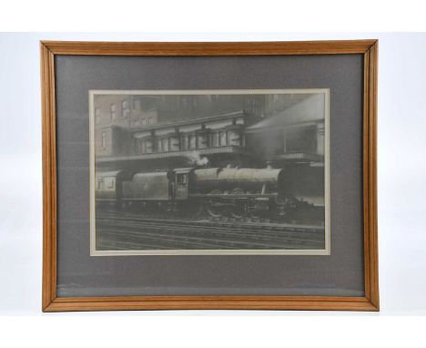 † MARTIN DOBSON (born 1947); pastel, 'Station Scene with Express', signed lower left, 26 x 39cm, framed and glazed.