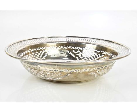 COOPER BROTHERS &amp; SONS; a George V hallmarked silver bowl with pierced edge, Sheffield 1911, diameter 25cm, approx 8.4ozt