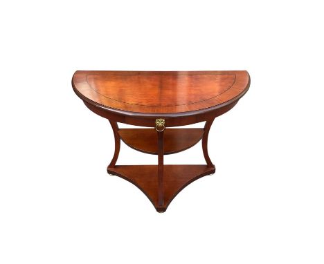A reproduction demi-lune single drawer console table, width 98cm.
