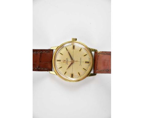 OMEGA; a gentleman's vintage gold plated and stainless steel automatic Seamaster wristwatch, with baton markers to the circul