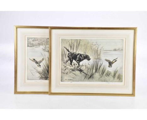 † HENRY WILKINSON (1921-2011); a pair of pencil signed etchings, game dogs with birds, numbered 21/135, 35/100, 28 x 38cm, fr