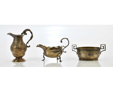 JOHN EMES; a George III hallmarked silver twin handled bowl of oval form, London 1814, a Georgian hallmarked silver cream jug
