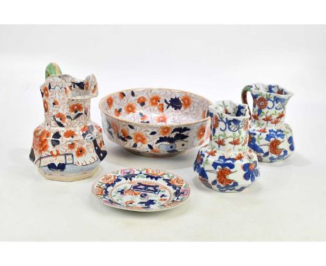 MASONS; a collection of ironstone items, including jugs, bowl and plate.