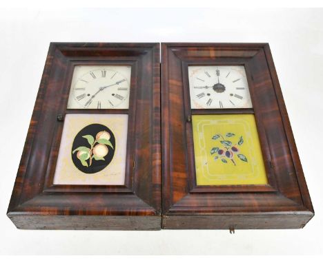JEROME &amp; CO; a late 19th century American wall clock in rectangular cushion case, the door decorated with peaches, and a 