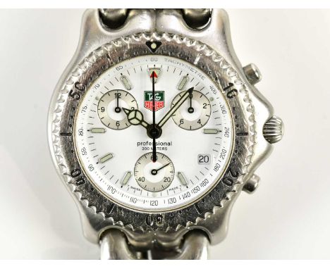 TAG HEUER; a Professional 200 Series gentleman's stainless steel wristwatch with white dial, date aperture and three subsidia