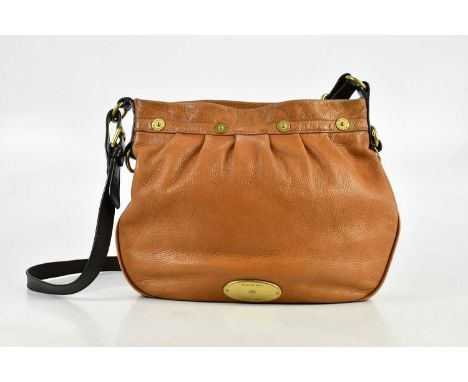 MULBERRY; a tan pebbled leather Mitzy handbag, with dark brown leather shoulder straps, brass tone front logo plaque and stud