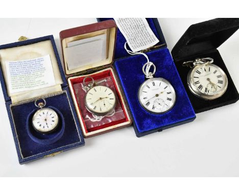 J &amp; J E WILKINSON, BINGLEY; a hallmarked silver open face pocket watch, the white enamel dial set with Roman numerals and