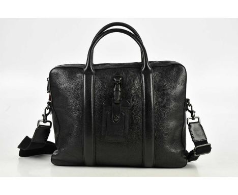 MULBERRY; a black pebbled leather briefcase laptop case, with two top handles, detachable cloth shoulder strap and front lugg