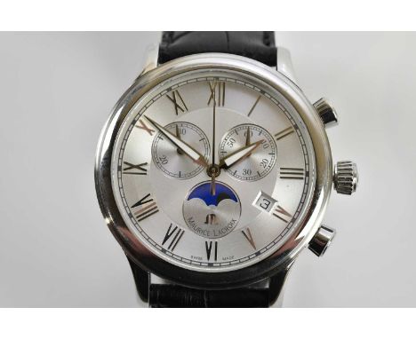 MAURICE LACROIX; a gentleman's stainless steel wristwatch, with date aperture, Roman numerals and triple subsidiaries to the 